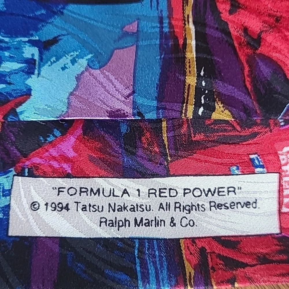 RM STYLE RALPH MARLIN 1994 Tatsu Nakatsu Formula 1 Red Power Silk Tie - Picture 8 of 11